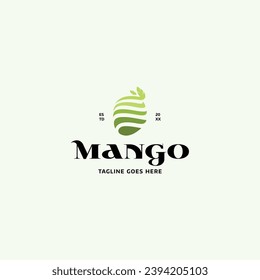 green gradient color pallets with geometrical curved sliced fresh mango with leaves logo design
