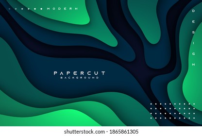 Green gradient fluid shape. Papercut background.