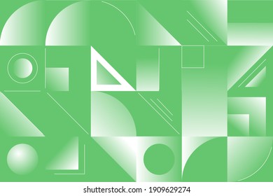 Grünes Farbverlauf-geometrisches minimalistisches Zeichenposter mit einfachen Formen und Figur. Vektorgrafik