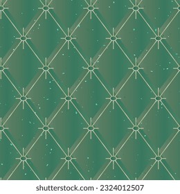 Green gradient geometric seamless pattern with golden lines and splashes. Bright rhombus mosaic vector illustration