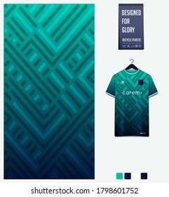 Green gradient geometry shape. Abstract background. Fabric textile pattern design for soccer jersey, football kit, racing, e-sport, sport uniform. T-shirt mockup template design. Vector Illustration.