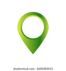 A green gradient location marker with a circular center, featuring a simple rounded shape design.
