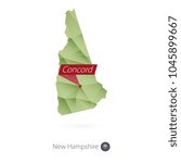 Green gradient low poly map of New Hampshire with capital Concord