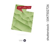 Green gradient low poly map of Utah with capital Salt Lake City