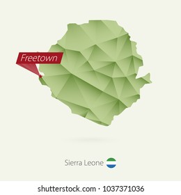 Green gradient low poly map of Sierra Leone with capital Freetown