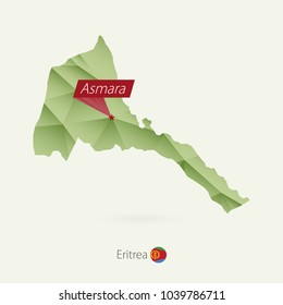 Green gradient low poly map of Eritrea with capital Asmara