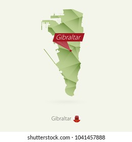 Green gradient low poly map of Gibraltar with capital Gibraltar