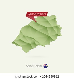 Green gradient low poly map of Saint Helena with capital Jamestown