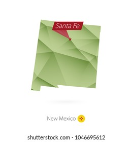 Green gradient low poly map of New Mexico with capital Santa Fe
