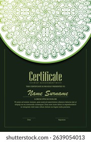 Green Gradient Mandala Certificate Template Design for Formal Recognition