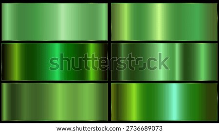 green gradient. Metallic gradient effect for design. Realistic green rectangles palette. Metallic green gradient..