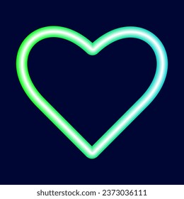 Green gradient neon heart vector icon with shadow