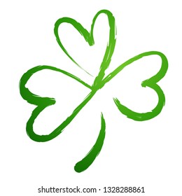 Green Gradient Silhouette of the Shamrock Clover, hand drawn vector grunge illustration