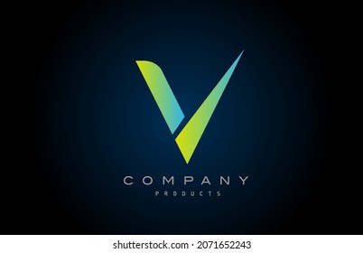 icono del logotipo de la letra del alfabeto V de gradiente verde. Diseño creativo para empresas y negocios 