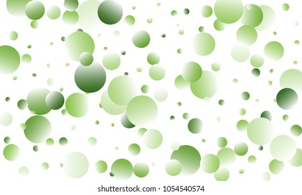 Green Gradient Vector Background. Green and herbaceous circles on white horizontal background. Vector green round confetti splash isolated on white background. Spring background. For covers, website.