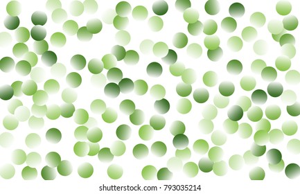 Green Gradient Vector Background. Green and herbaceous circles on white horizontal background. Vector green round confetti splash isolated on white background. Spring background. For covers, website.