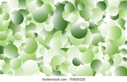 Green Gradient Vector Background. Green and herbaceous circles on white horizontal background. Vector green round confetti splash isolated on white background. Spring background. For covers, website.