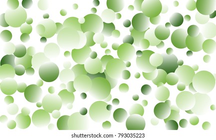 Green Gradient Vector Background. Green and herbaceous circles on white horizontal background. Vector green round confetti splash isolated on white background. Spring background. For covers, website.