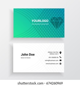 Green gradient and wavy lines Clean and minimal corporate business card mockup