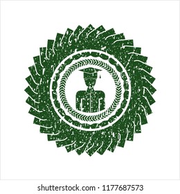 Green graduated icon inside distress grunge seal