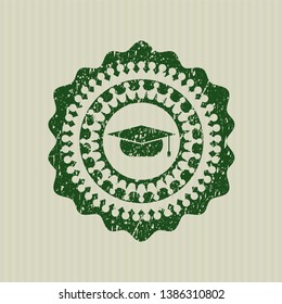 Green graduation cap icon inside distressed rubber texture