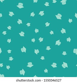 Green Graduation cap icon isolated seamless pattern on green background. Graduation hat with tassel icon.  Vector Illustration