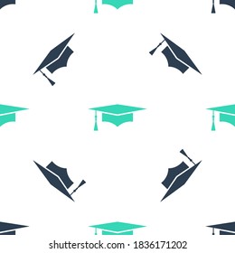 Green Graduation Cap Symbol einzeln auf weißem Hintergrund. Graduationsmütze mit Tassel-Symbol. Vektorgrafik.
