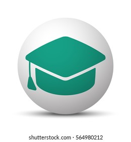 Green Graduation Cap icon on white sphere