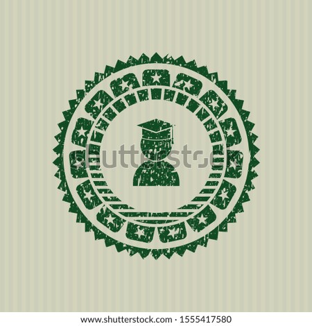 Green graduation icon inside rubber texture