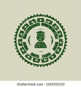 Green graduation icon with rubber seal texture
