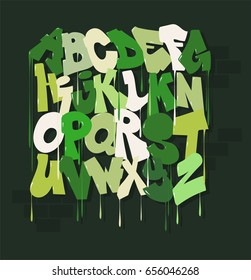 Green graffiti font vector