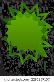 Green graffiti speech bubble on black background. Abstract modern street art design. Discussion, Message symbol performed in urban painting style.