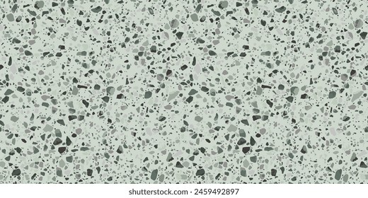 Green granite terrazzo flooring vector seamless texture. Realistic pattern of mosaic floor with natural stones, marble, granite, glass, quartz, concrete. Classic italian floor. Repeatable geo design