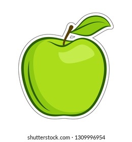 Green Granny Smith Apple Fruit with Leaf Flat Icon for Food Apps and Stickers