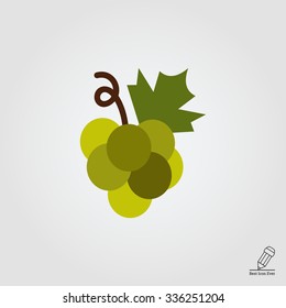 Green grape bunch. Vector icon for presentation, training, marketing, design, web. Can be used for creative template, logo, sign, craft. Isolated on white background. Vector black silhouette. 