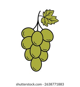 Green Grape Bunch Vector Illustration Cartoon Fruit Icon with Leaf
