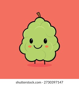 Green Grape Cartoon Character – Smiling Fruit on Coral Background