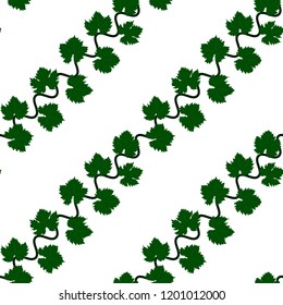 Green grape leaves seamless pattern on white background