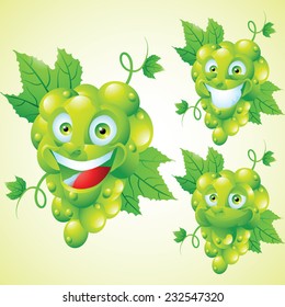 Green grapes face expression cartoon character set