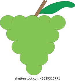 Green grapes with green leaf on top. Large ripe summer grapes, very rich, sweet. Vector illustration EPS 10