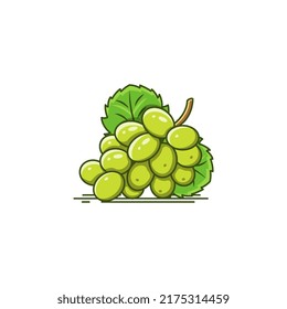 Ilustración vectorial de iconos de uvas verdes y hojas