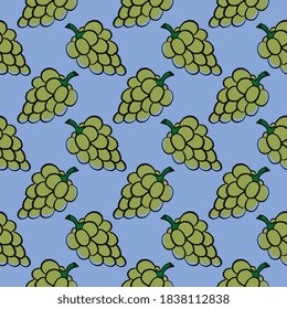 Green grapes ,seamless pattern on blue background.