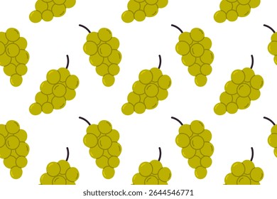 Green grapes seamless pattern on white. Ideal for wine themes, vineyards, juice packaging, and healthy snacks