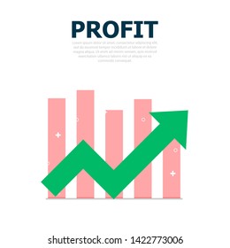 The green graph with the green arrow that moves to the top is shown on a white background. Top text is written.