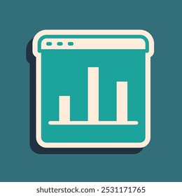 Green Graph, chart, diagram, infographic icon isolated on green background. Long shadow style. Vector