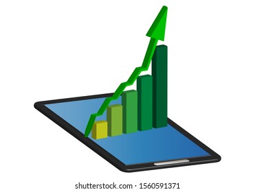 Green graph coming out of a mobile screen.