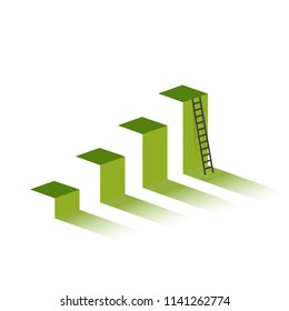 green graph with ladder to mountain peak. business graph concept. illustration design graphic over white background