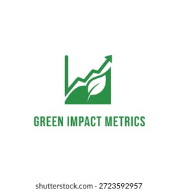 Gráfico verde com seta para cima e folha, representando métricas de impacto verde, análise de crescimento e desempenho ambiental positivo.