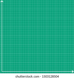Green graph paper, white line with x axis, y axis