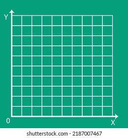 Green graph paper, white line with x axis, y axis